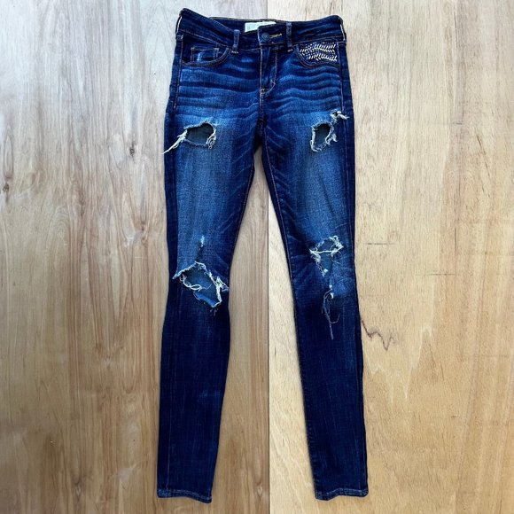ABERCROMBIE & FITCH SKINNY LOW RISE Women’s Embellished Jeans sz W24 / 00 - Picture 2 of 13